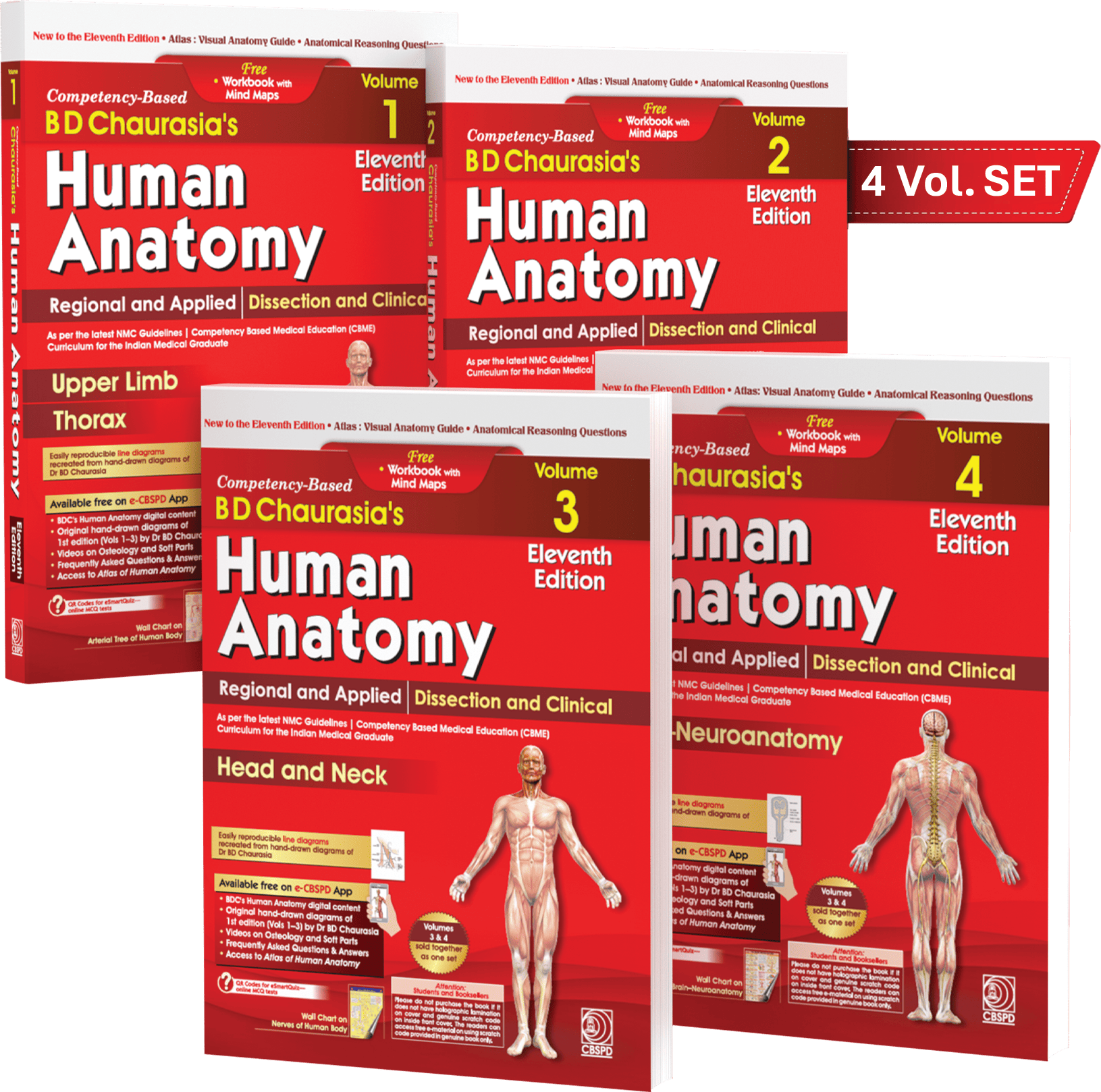 Competency–based bd chaurasia’s human anatomy, regional and applied; dissection and clinical (vols 1–4): free workbooks with mind maps(pre-order)