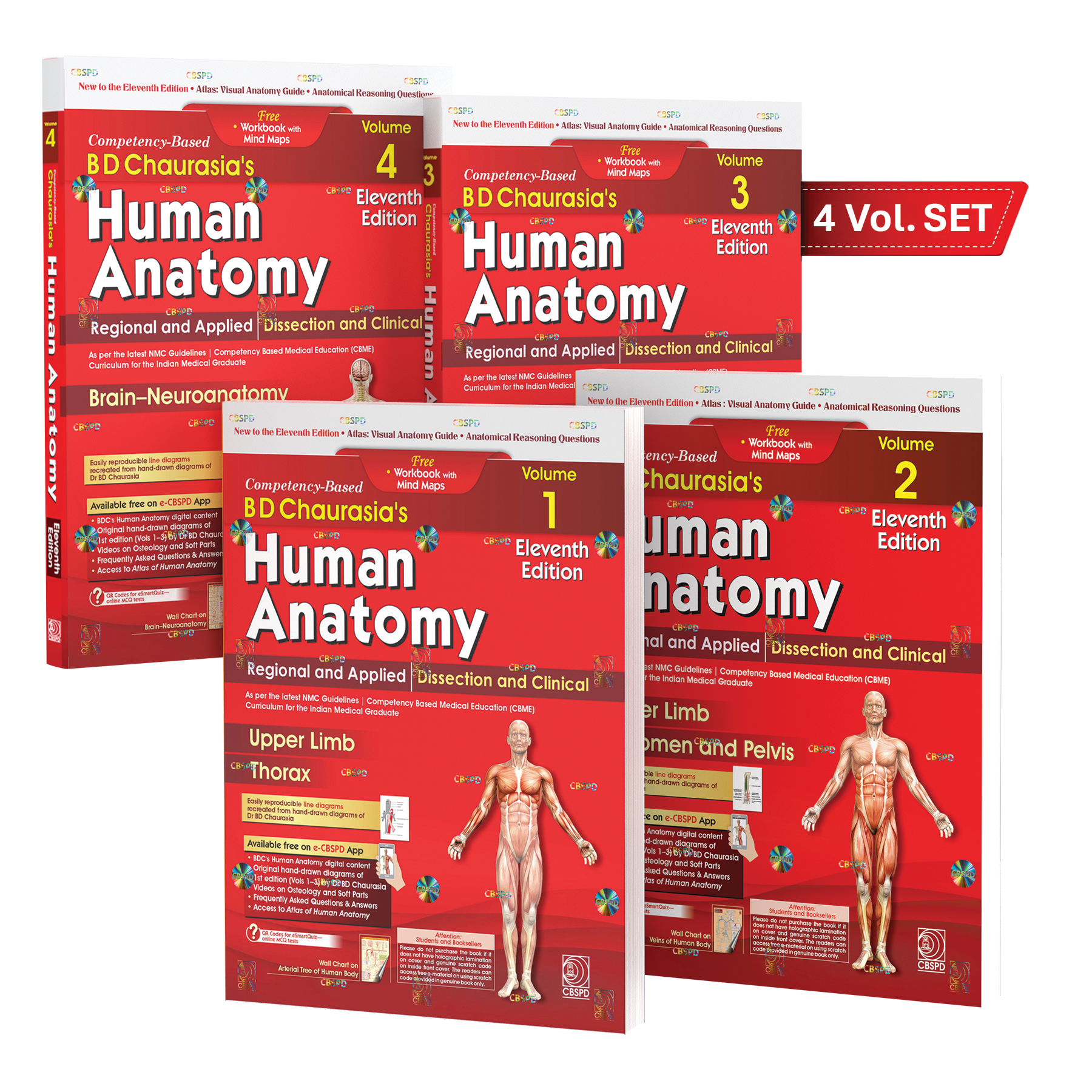 Competency–based bd chaurasia’s human anatomy, regional and applied; dissection and clinical (vols 1–4): free workbooks with mind maps