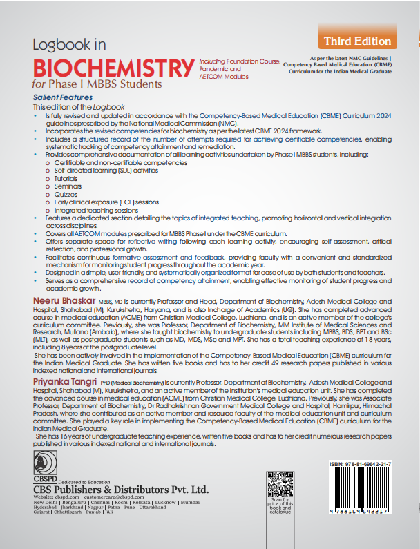 Logbook in biochemistry including foundation course, pandemic and aetcom modules for phase i mbbs students