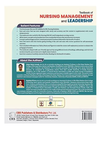 Textbook of nursing management and leadership for bsc nursing students vi semester