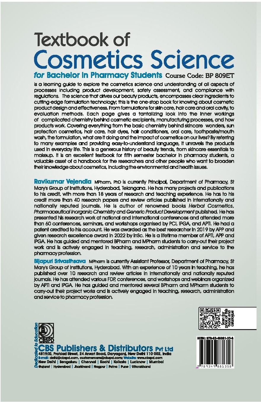 Textbook of cosmetics science for bachelor in pharmacy students course code bp 809et