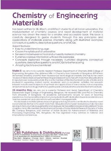 Chemistry of engineering materials for be, btech and mtech courses