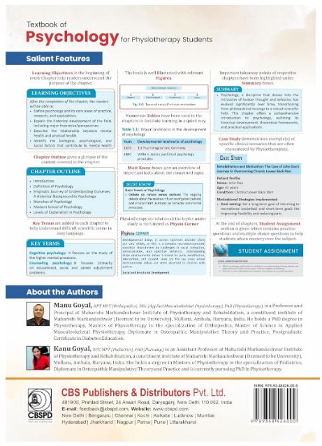 Textbook of psychology for physiotherapy students as per physiotherapy curriculum of all universities of india and ncahp, ministry of health & family welfare