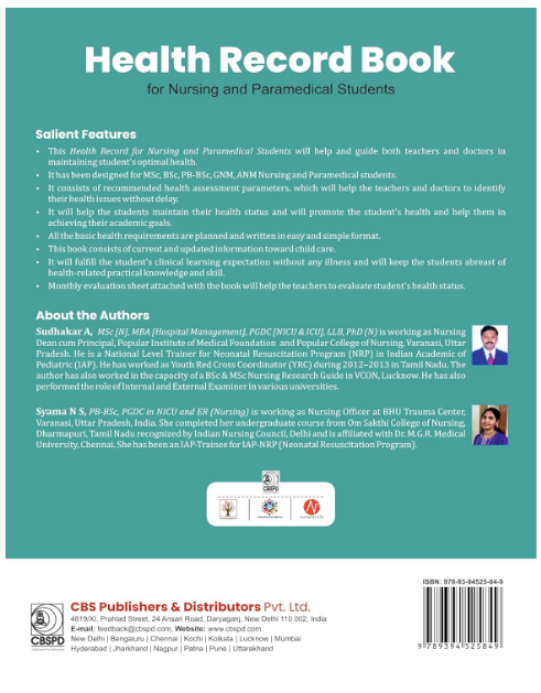 Health record book for nursing and paramedical students