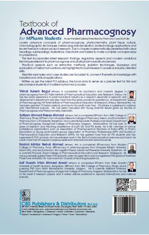 Textbook of advanced pharmacognosy for mpharm students  as per the latest syllabus prescribed by pharmacy council of india