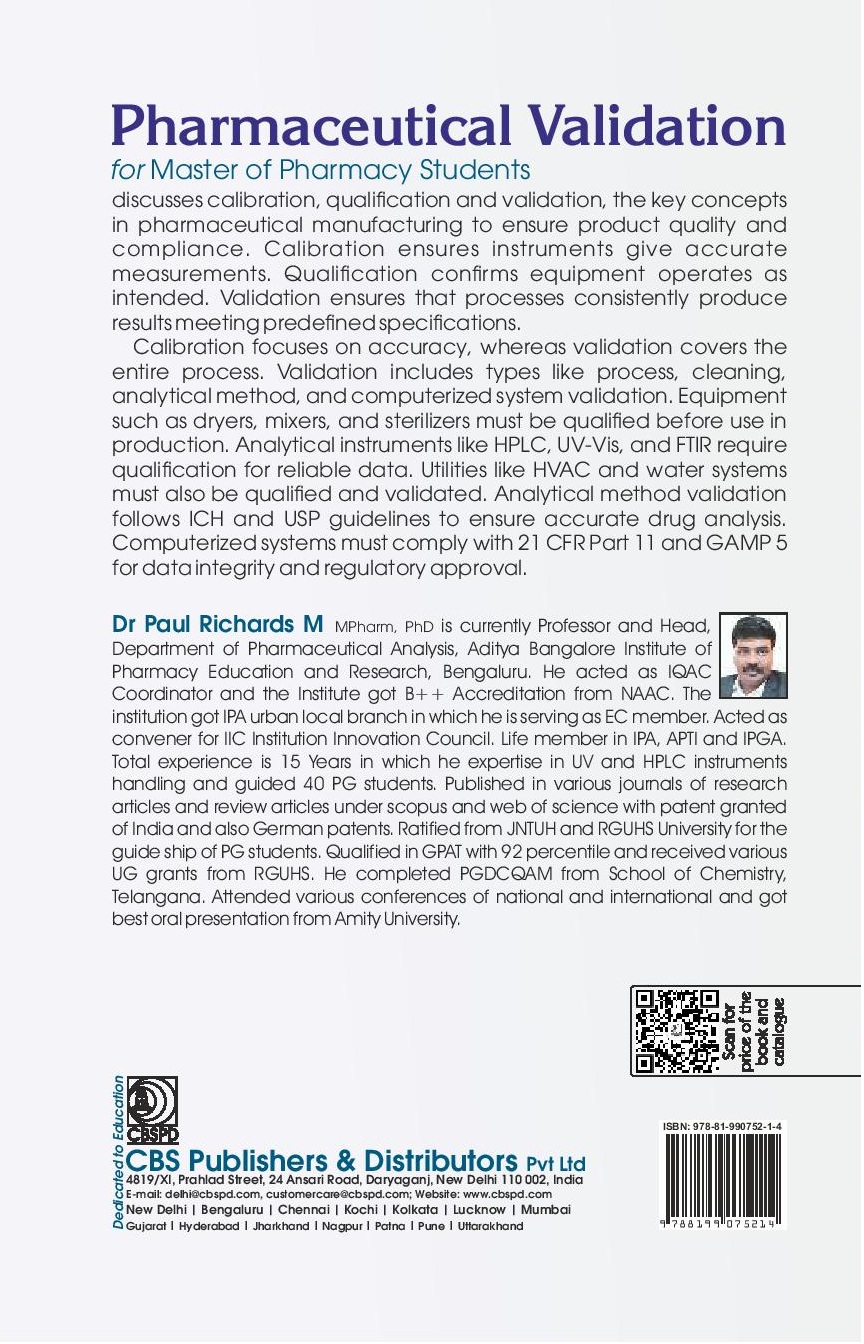 Pharmaceutical validation for master of pharmacy students