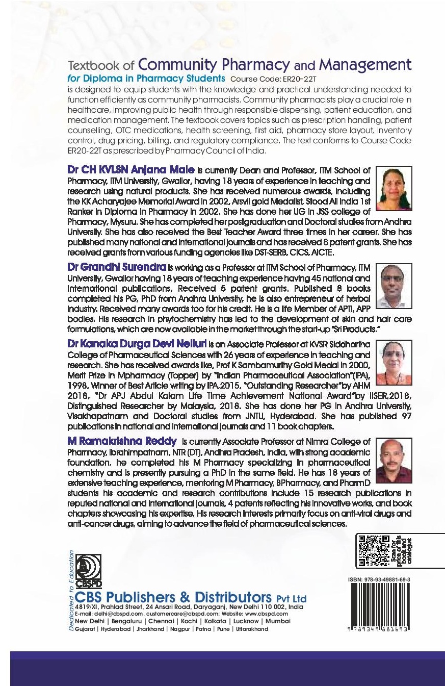 Textbook of community pharmacy and management for diploma in pharmacy students course code er20-22t