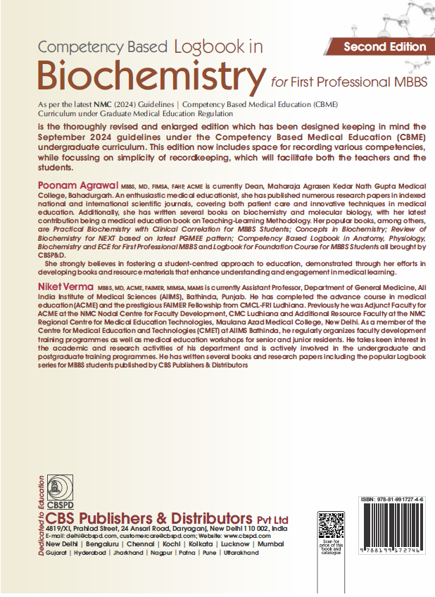 Competency based logbook in biochemistry 1c, for first professional mbbs as per the latest nmc (2024) guidelines | competency based medical education (cbme) curriculum under graduate medical education regulation