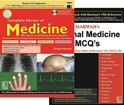Complete review of medicine + marwah`s internal medicine mcq`s references from the latest edition of harrison` 19e 2015 & 18e (pb)
