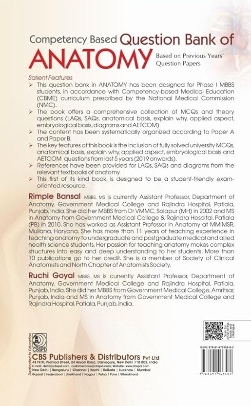 Competency based question bank of anatomy based on previous years' question papers annual and supplementary of bfuhs since 2019 onwards