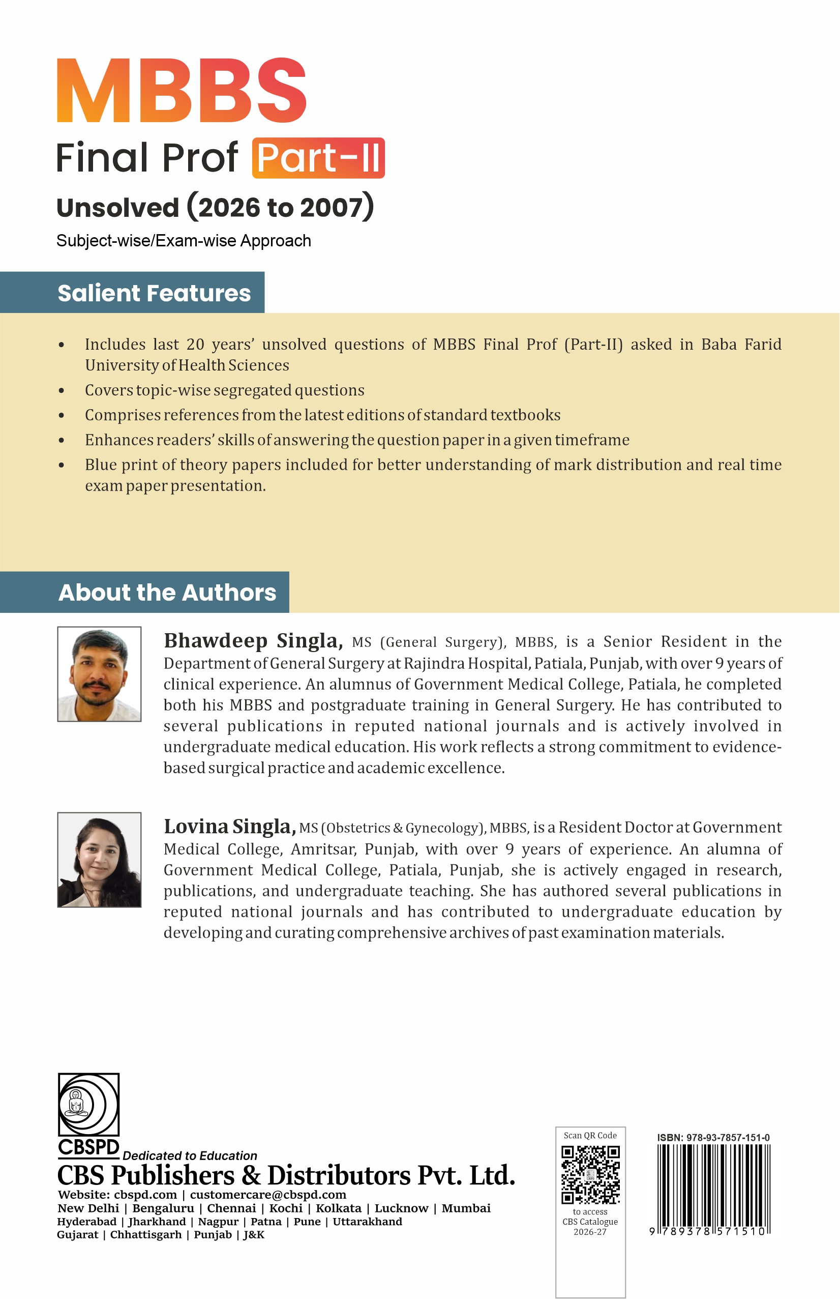 Mbbs final prof (part ii) unsolved 2026-2007 subject-wise cum exam-wise approach as per bfuhs