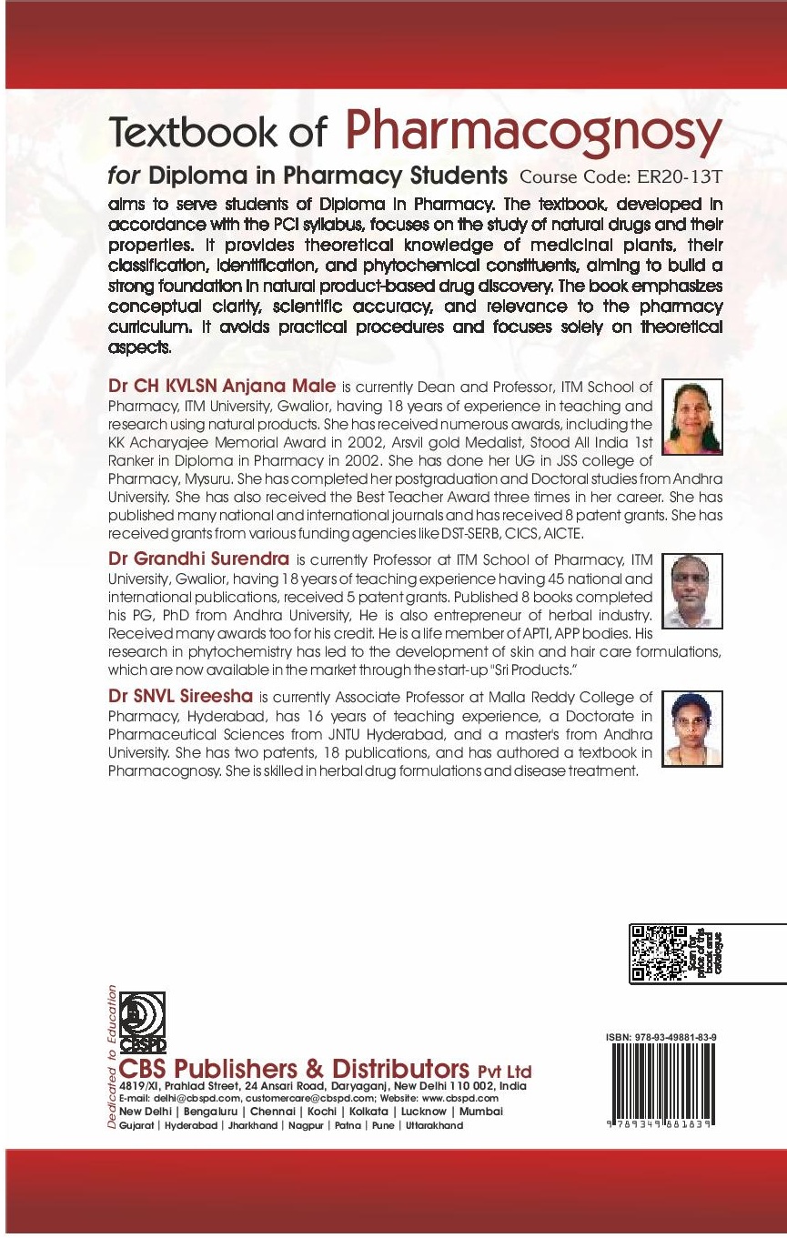 Textbook of pharmacognosy for diploma in pharmacy students course code er20-13t