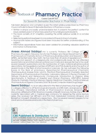 Textbook of pharmacy practice course code bp 703t for seventh semester bachelor in pharmacy