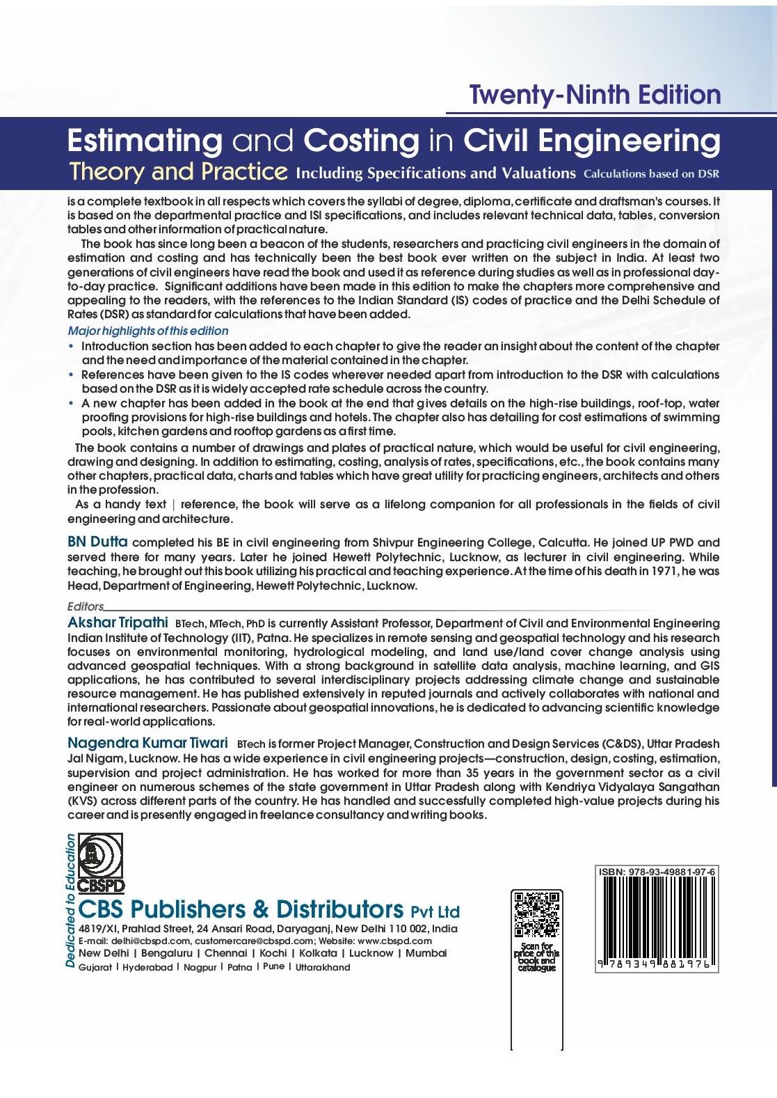Estimating and costing in civil engineering theory and practice including specifications and valuations calculations based on dsr