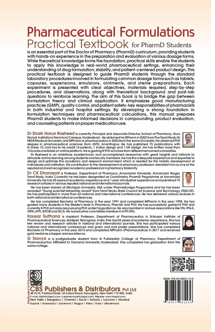 Pharmaceutical formulations practical textbook for pharmd students