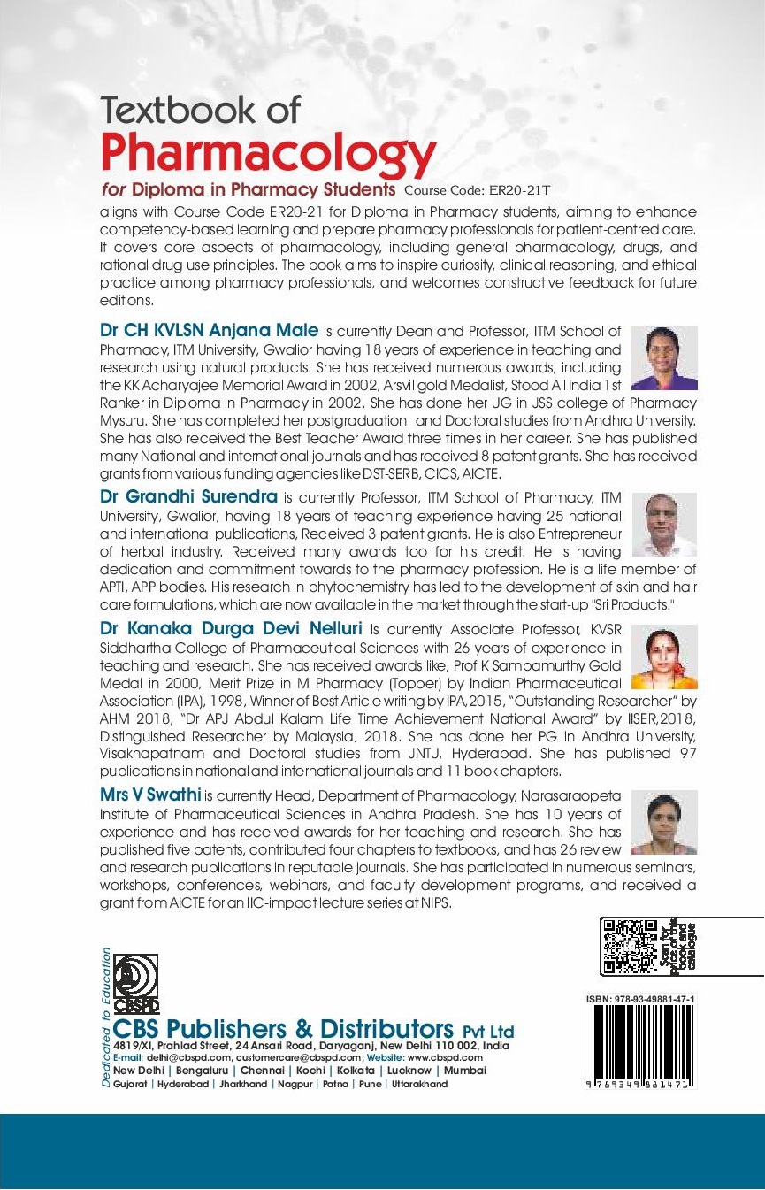 Textbook of pharmacology for diploma in pharmacy students course code er20-21t