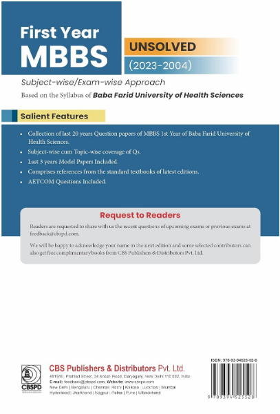 First year mbbs unsolved (2023-2004) based on baba farid university of health sciences