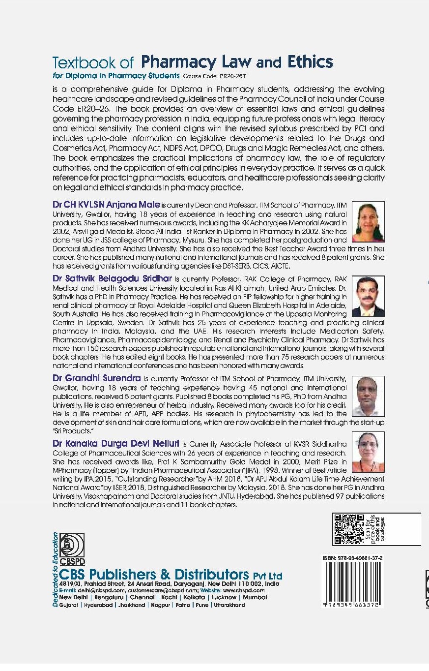 Textbook of pharmacy law and ethics for diploma in pharmacy students course code er20-26t