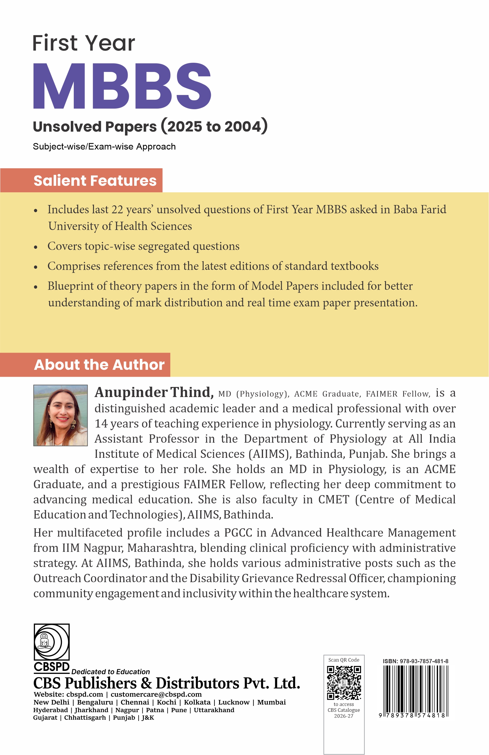 First year mbbs unsolved papers (2025-2004) based on baba farid university of health sciences