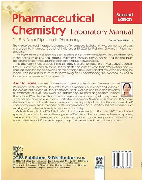 Pharmaceutical chemistry laboratory manual for first year diploma in pharmacy