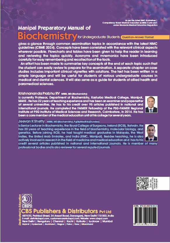 Manipal preparatory manual of biochemistry for undergraduate students question–answer format