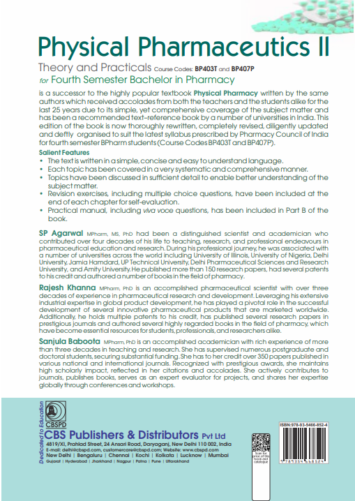 Physical pharmaceutics ii:  theory and practicals for fourth semester bachelor in pharmacy