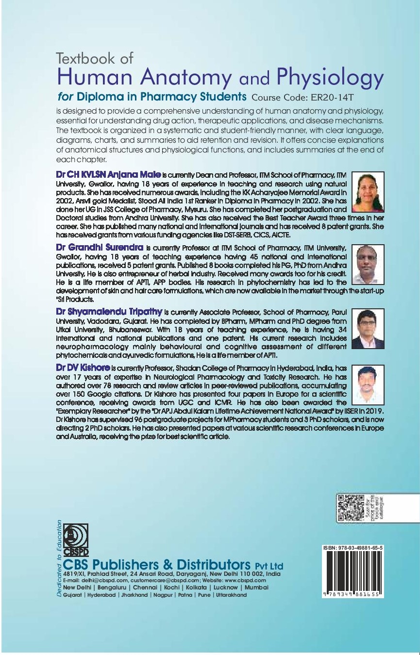 Textbook of human anatomy and physiology for diploma in pharmacy students course code er20-14t