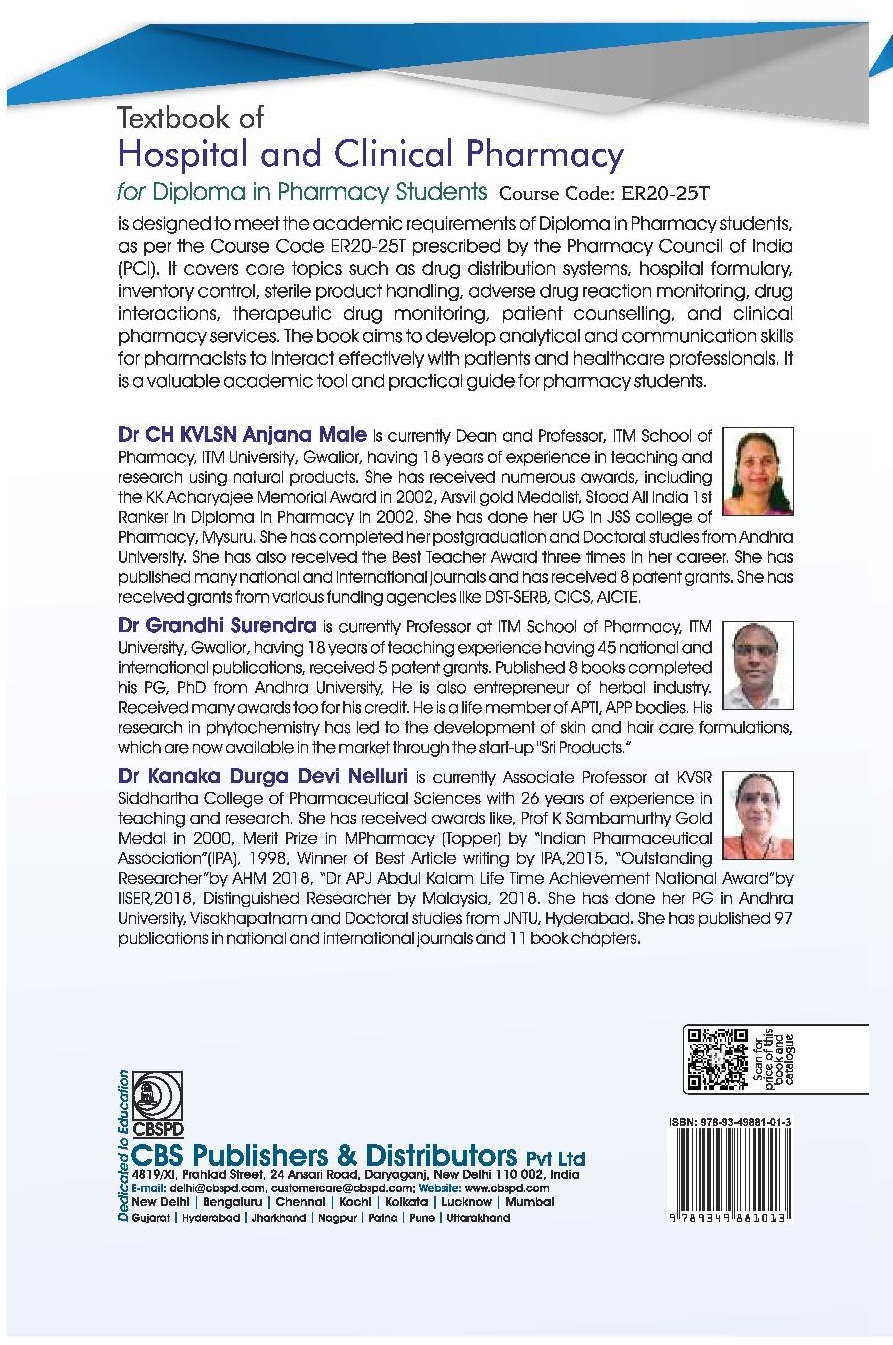 Textbook of hospital and clinical pharmacy for diploma in pharmacy students course code er20-25t