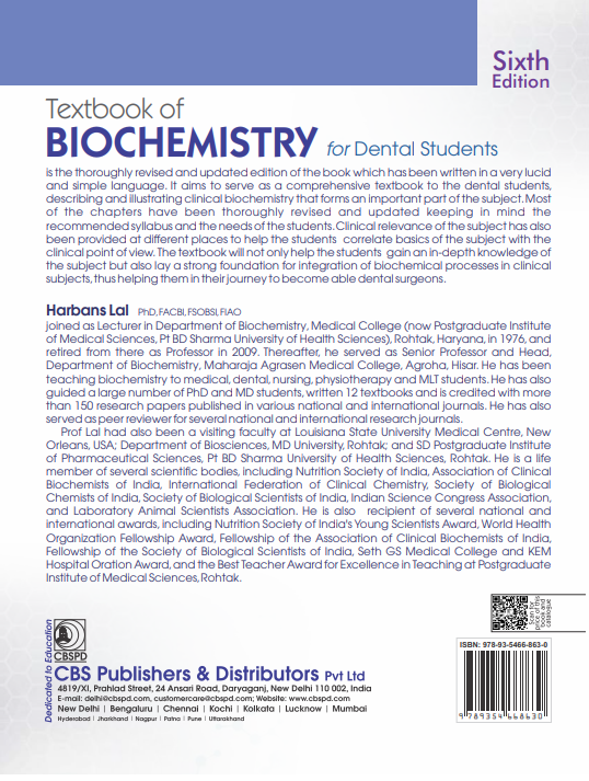 Textbook of biochemistry	for dental students including practical exercises