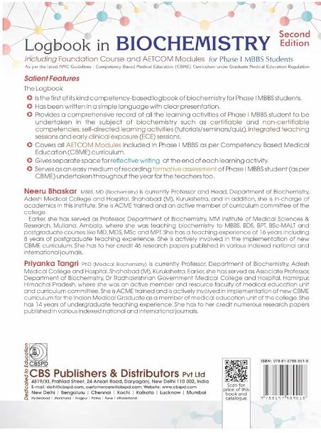 Logbook in biochemistry, including foundation course and aetcom modules for phase i mbbs students