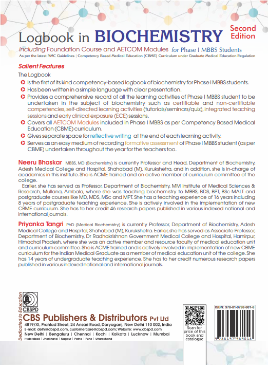 Logbook in biochemistry, including foundation course and aetcom modules for phase i mbbs students