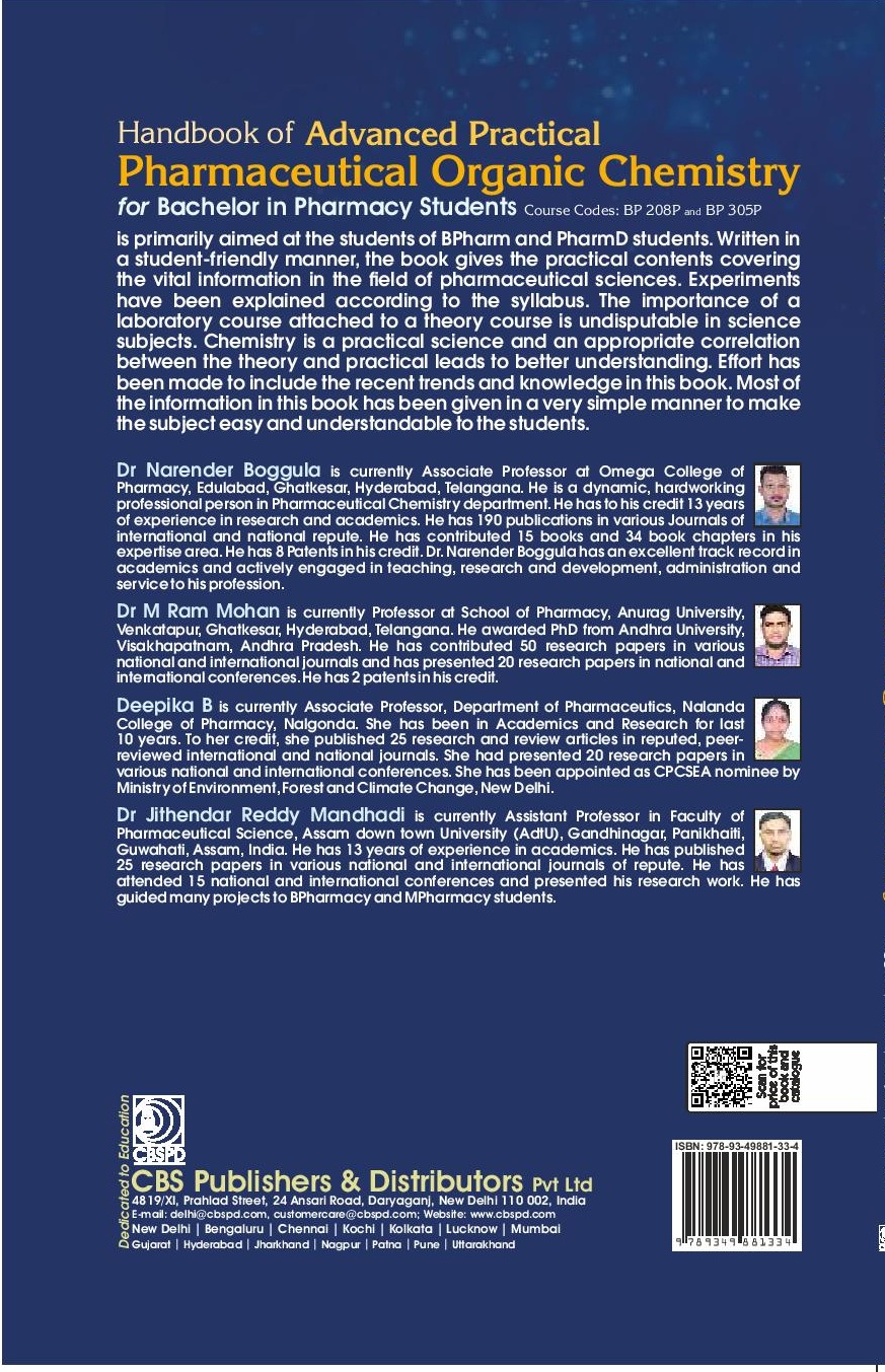 Handbook of advanced practical pharmaceutical organic chemistry for bachelor in pharmacy students course codes: bp 208p and bp 305p