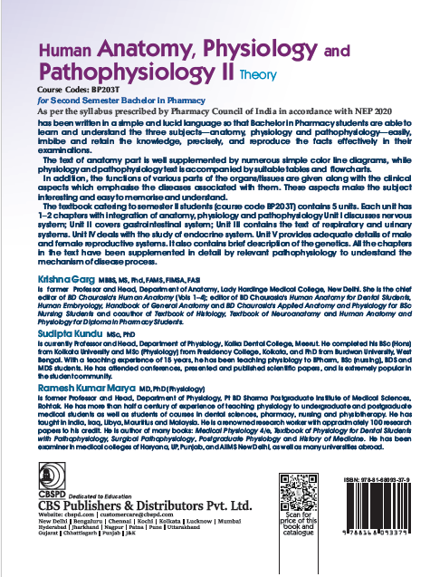 Human anatomy, physiology and pathophysiology ii theory  (course code: bp203t) for second semester bachelor in pharmacy