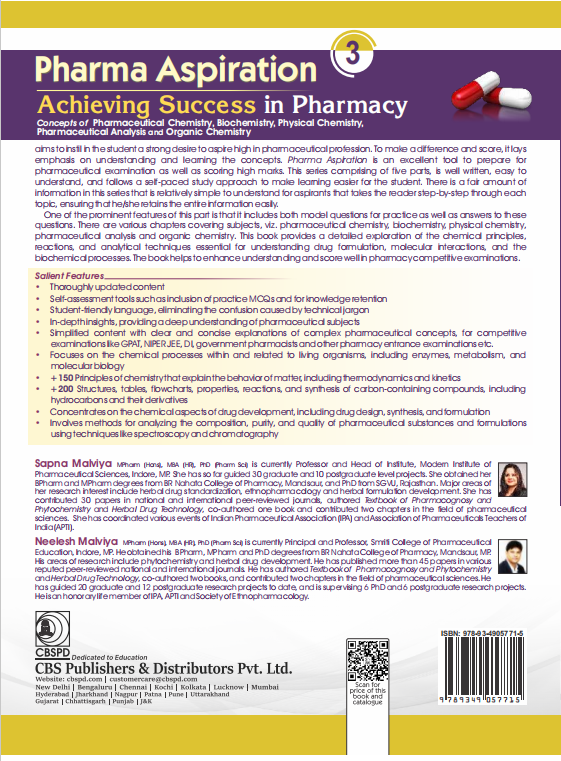 Pharma aspiration 3: achieving success in pharmacy  concepts of pharmaceutical chemistry, biochemistry, physical chemistry, pharmaceutical analysis and organic chemistry